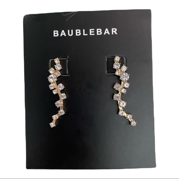 NWT Baublebar Farah Ear Crawler Earrings Crystal Embellished Gold Tone - Picture 2 of 3